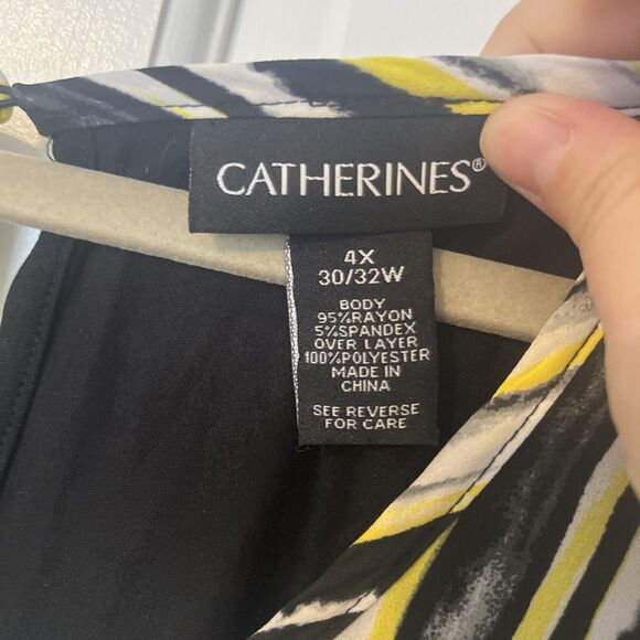 Catherines Midi Dress Womens 4X Sleeveless Striped Overlay Split Black Yellow - Picture 4 of 7